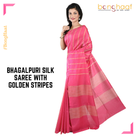 Bhagalpuri Silk Saree in Pink with Golden stripes