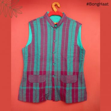 Sea green & violet checks Gamcha Jacket 