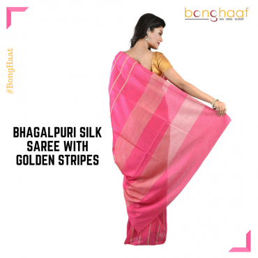 Bhagalpuri Silk Saree in Pink with Golden stripes