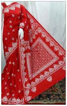 Hand Embroidery Kantha Silk Saree