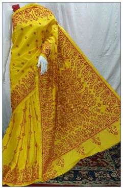 Hand Embroidery Kantha Silk Saree