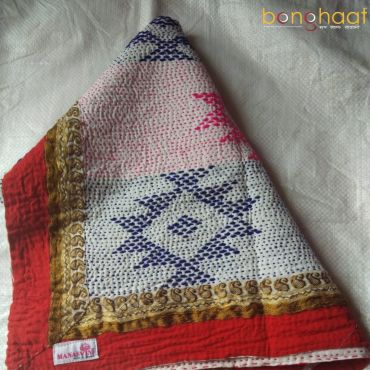 Hand woven Pure Cotton Kantha for Babies (Blue Pink)