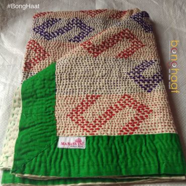 Hand woven Pure Cotton Kantha for Babies (Blue & Green)
