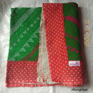 Hand woven Pure Cotton Kantha for Babies (RED & Green)
