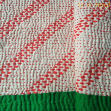Hand woven Pure Cotton Kantha for Babies (Orange Green)