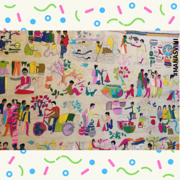Hand woven Village Theme Kantha Stitched Dupatta