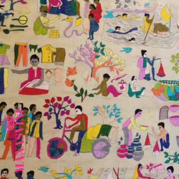 Hand woven Village Theme Kantha Stitched Dupatta