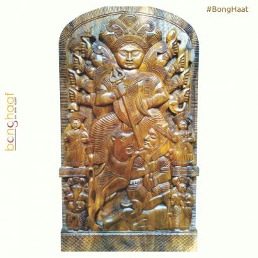 Wooden Ma Durga Family (60 CM X 40 CM X 5 CM)