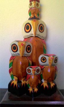 Wooden Owl Family Lampstand (1 FT X 1/2 FT X 1/2 FT)